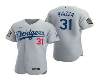 Men Los Angeles Dodgers #31 Mike Piazza Gray 2020 World Series Authentic Flex Nike Jersey->los angeles dodgers->MLB Jersey